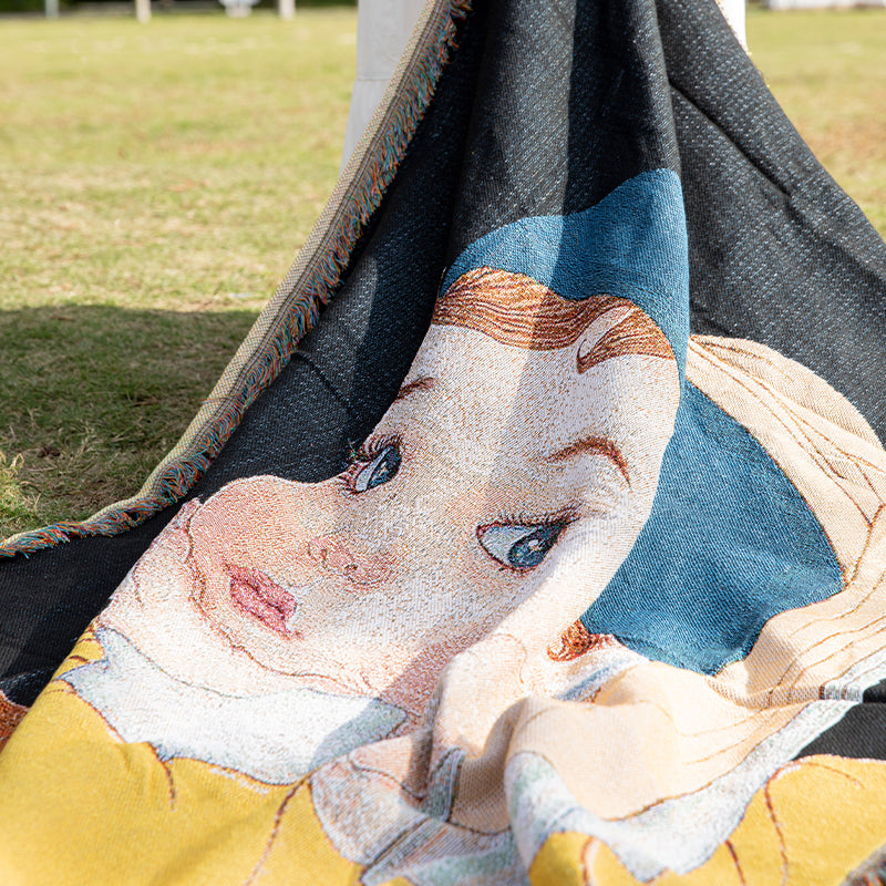 Art Throw Blanket - Girl with a Pearl Earring Inspired Design