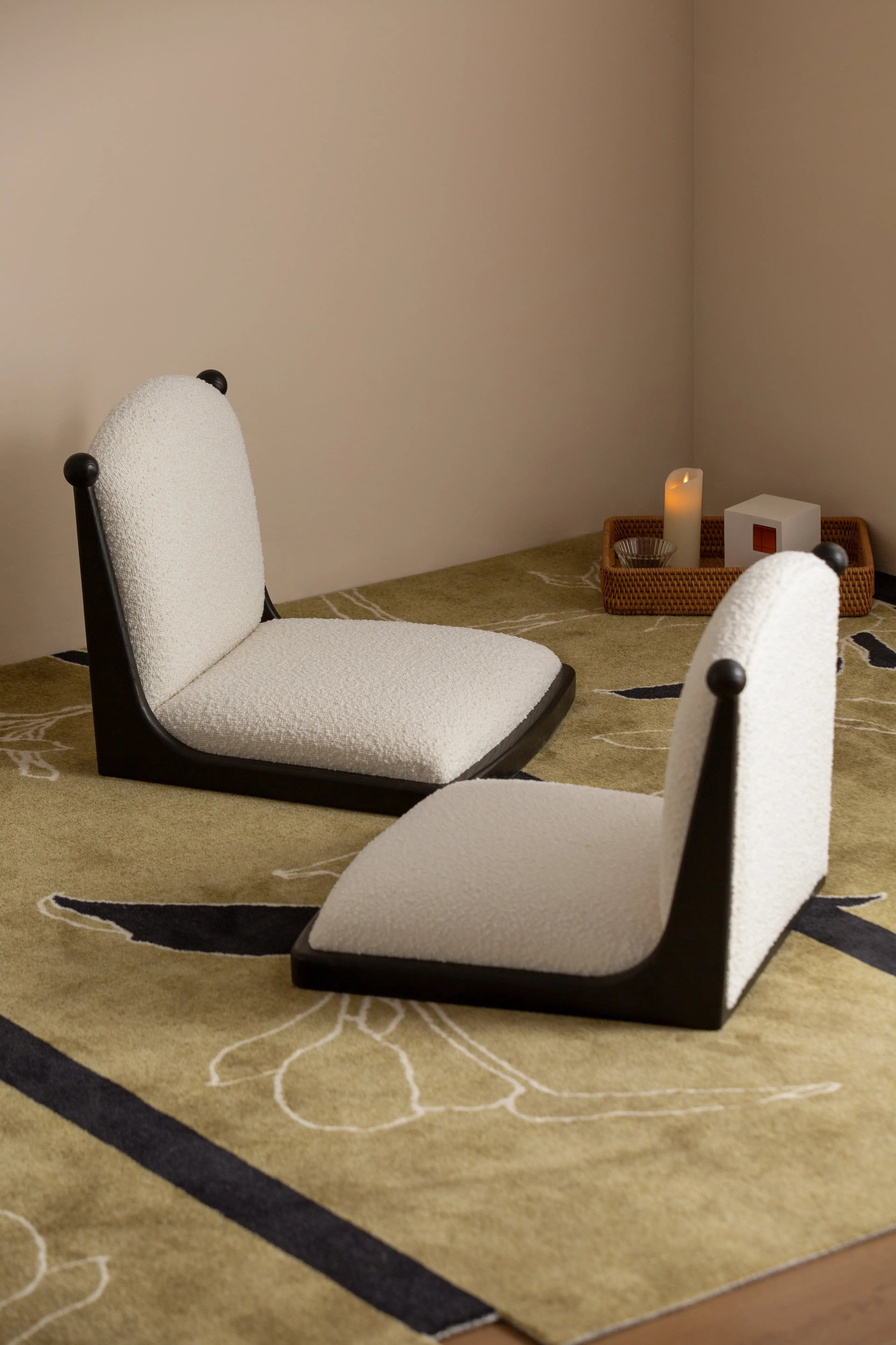 Cozy Bay Window Nook Set with Cushioned Floor Chair and Wooden Tea Table