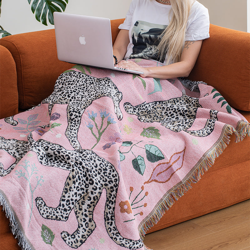 Leopard Print Throw Blanket - Modern Pink Sofa & Couch Decor