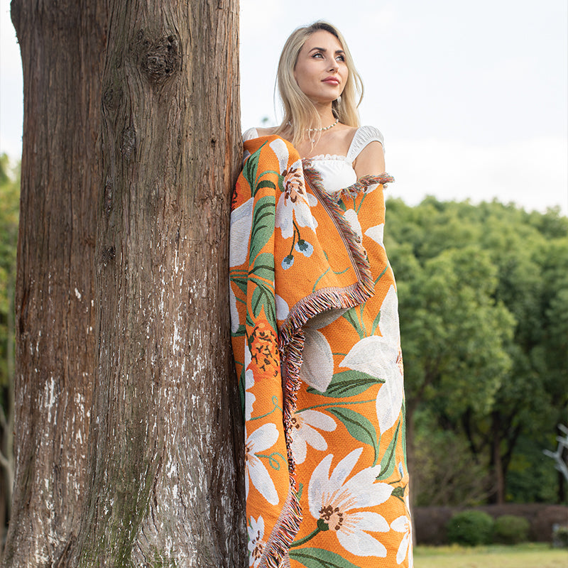 Modern Floral Woven Throw Blanket