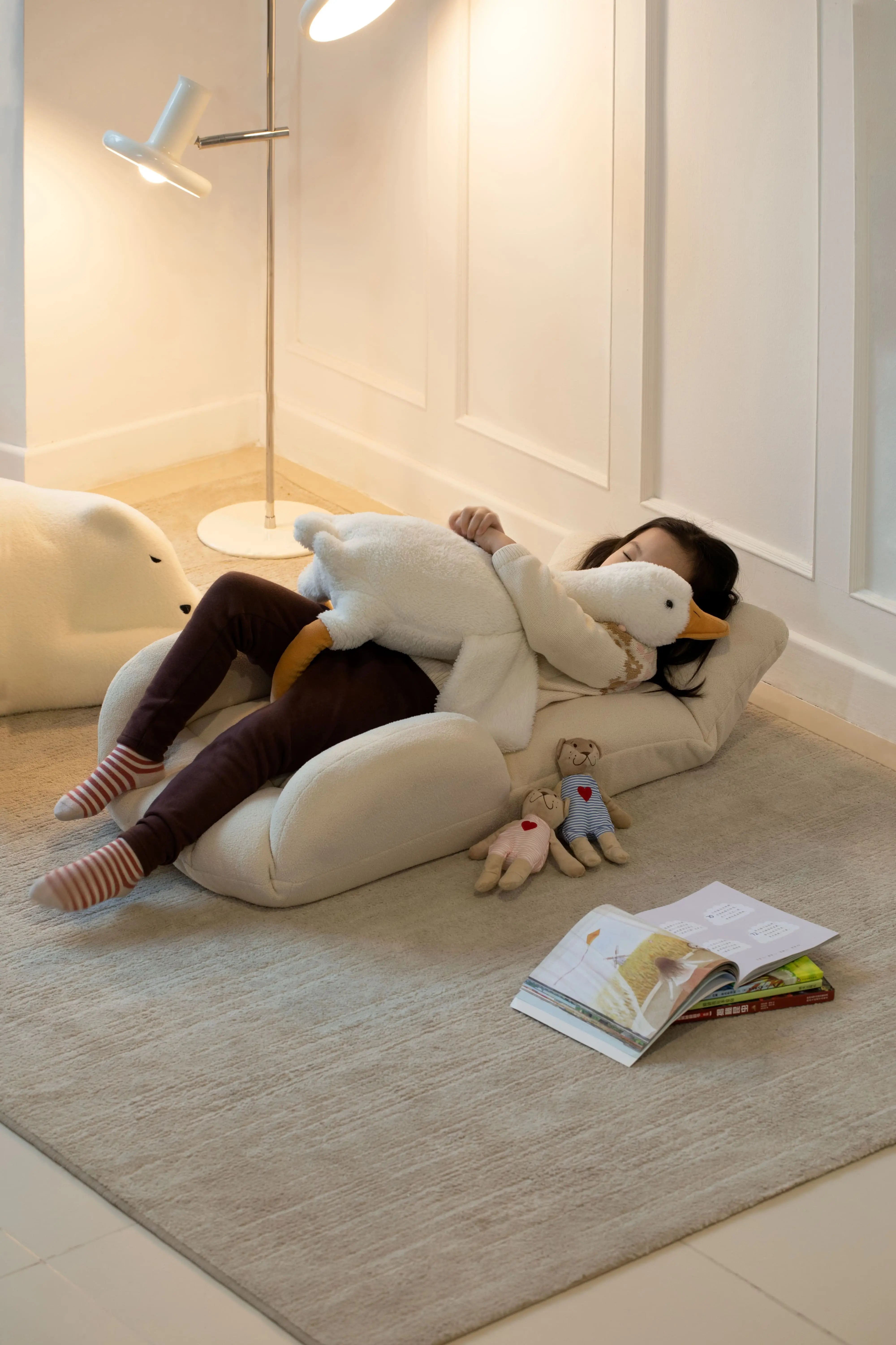 Plush Folding Kids Lounge Chair - Convertible Toddler Sofa with Adjustable Backrest