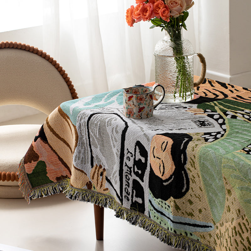 Modern Jungle Tiger Throw Blanket with Tassels