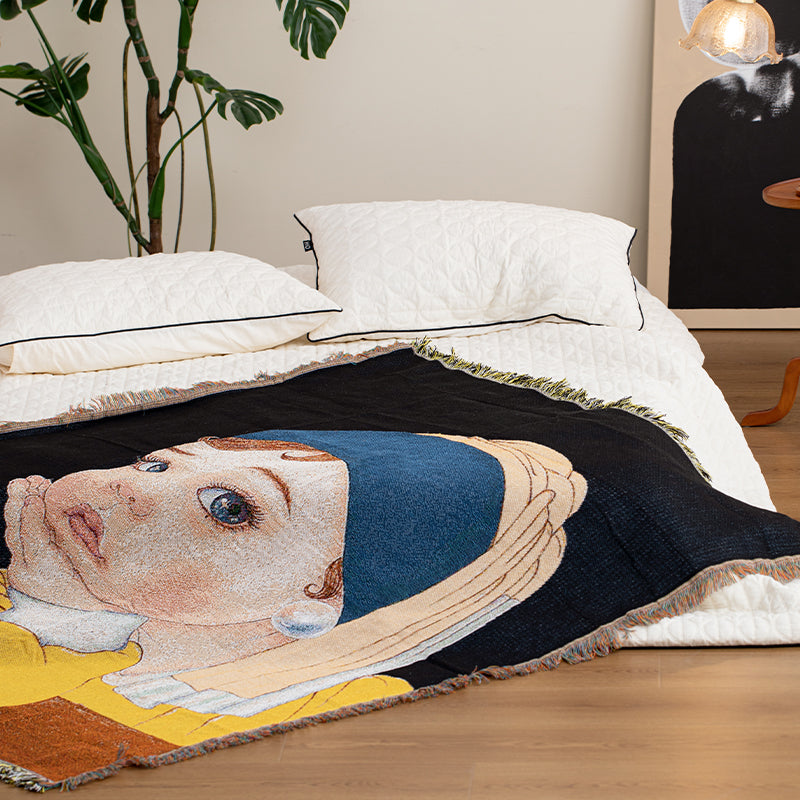 Art Throw Blanket - Girl with a Pearl Earring Inspired Design