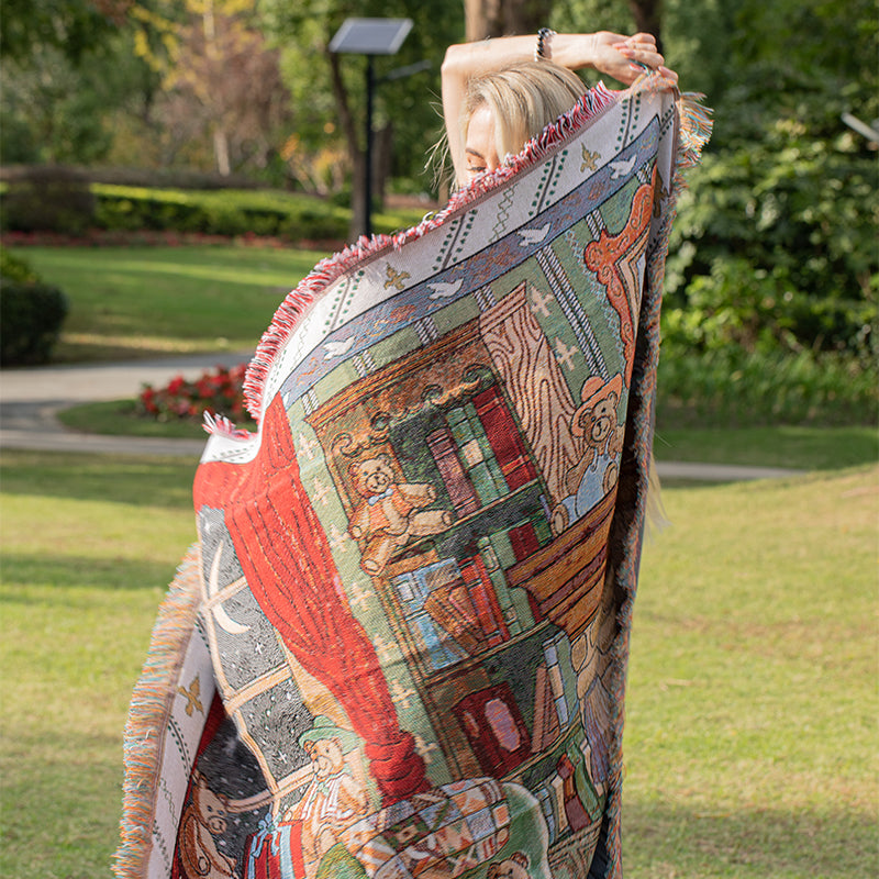 Teddy Bear Throw Blanket - Rustic Woven Sofa Blanket