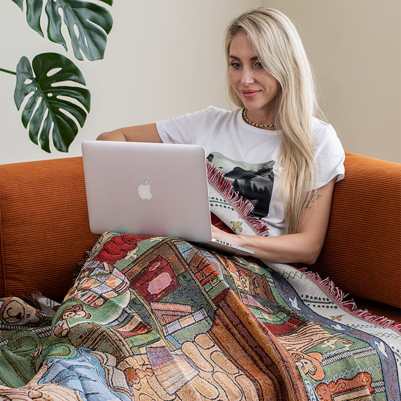 Teddy Bear Throw Blanket - Rustic Woven Sofa Blanket