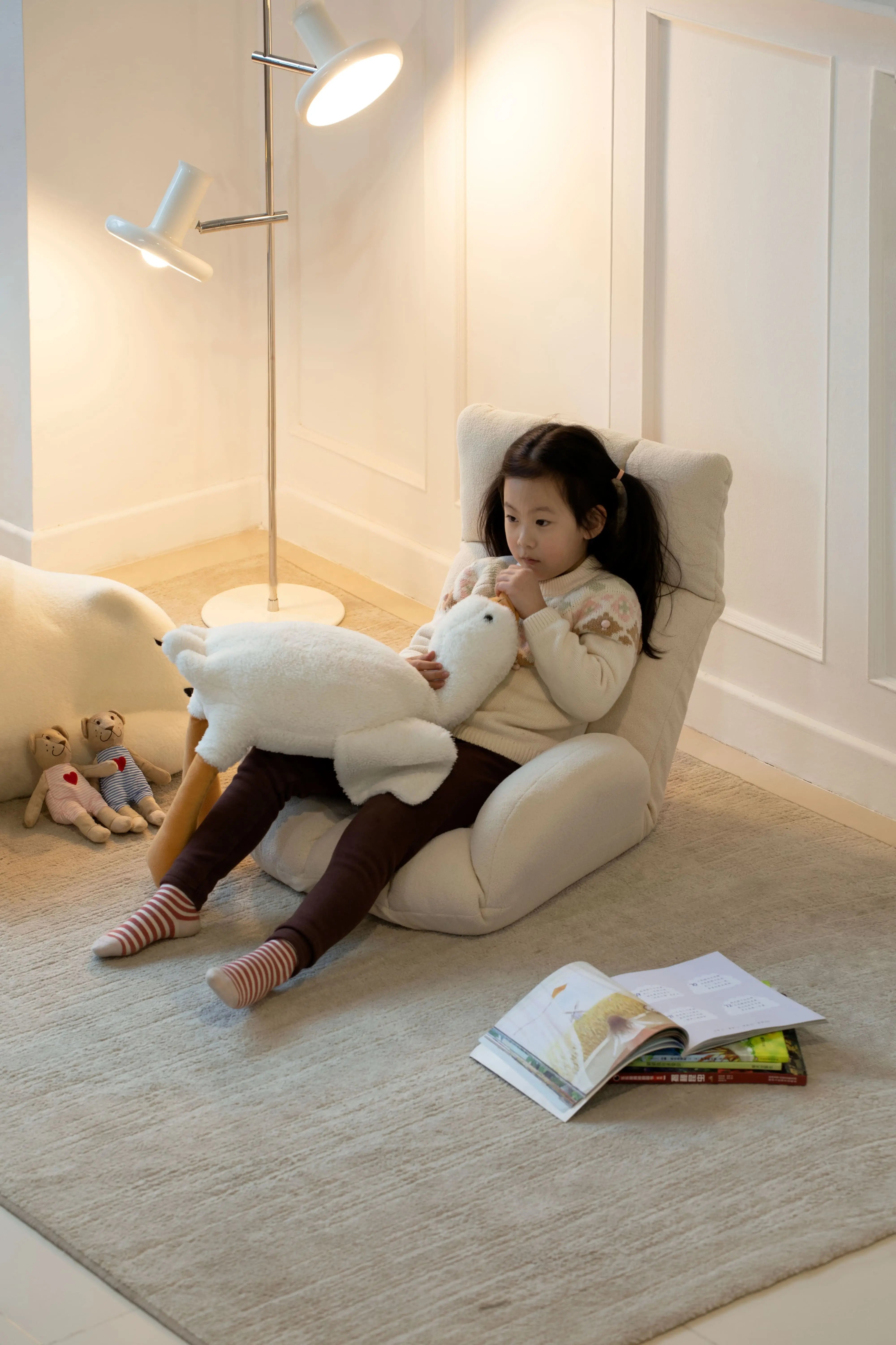 Plush Folding Kids Lounge Chair - Convertible Toddler Sofa with Adjustable Backrest